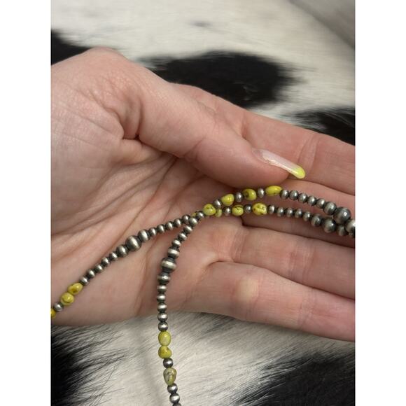 Native American Sterling Silver Palomino Turquoise Navajo Pearl Necklace 18”-20” - Picture 9 of 9